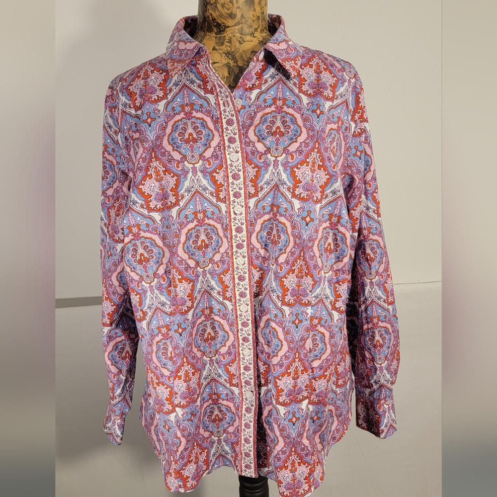 Talbots Red and Blue Paisley Button Down Shirt